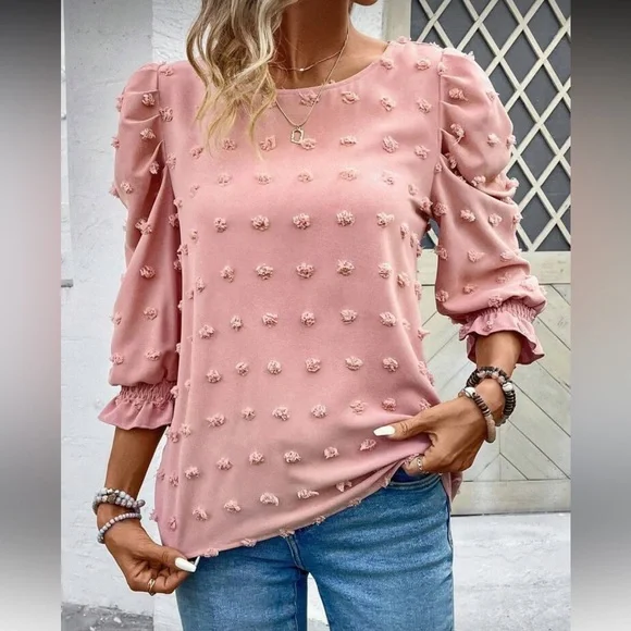 Boho dusty pink Swiss dot top - Picture 2 of 6